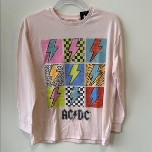 AC/DC Sz 14 Kids Pink Graphic AC/DC Long Sleeve Shirt